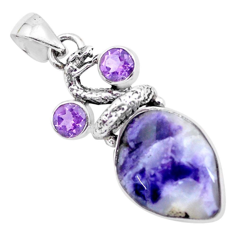 14.26cts natural purple opal amethyst 925 silver anaconda snake pendant p21182