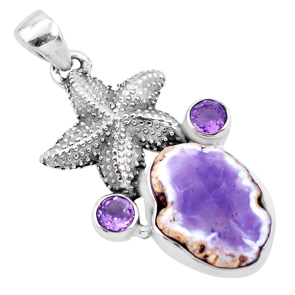 19.12cts natural rainbow moonstone amethyst 925 silver star fish pendant p21183