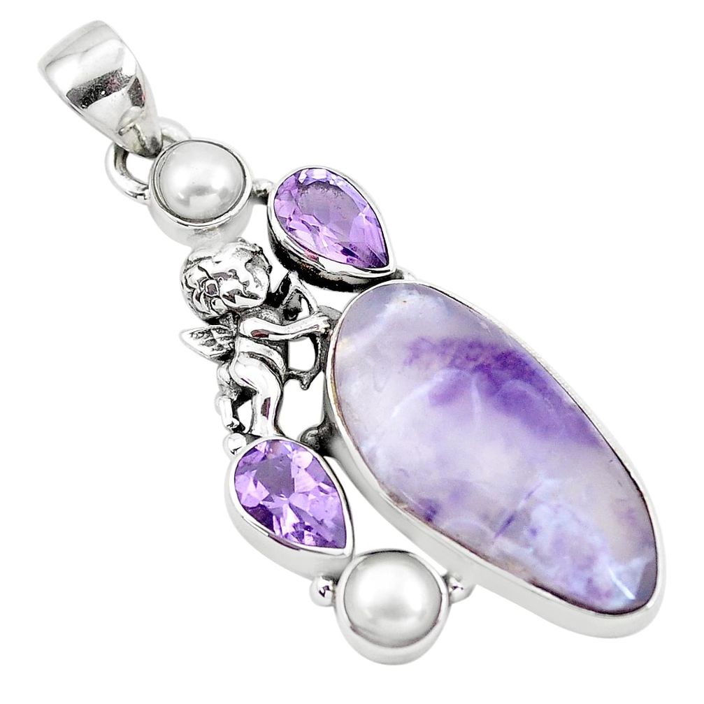 16.46cts natural purple opal pearl 925 silver cupid angel wings pendant p21184