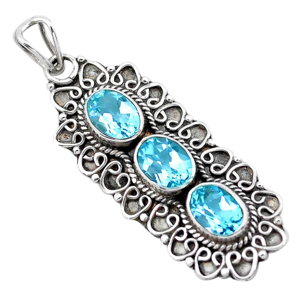 4.84cts natural blue topaz oval 925 sterling silver pendant jewelry p21213