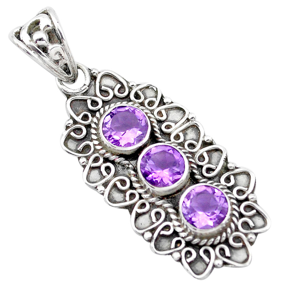 925 sterling silver 3.51cts natural purple amethyst round pendant jewelry p21219