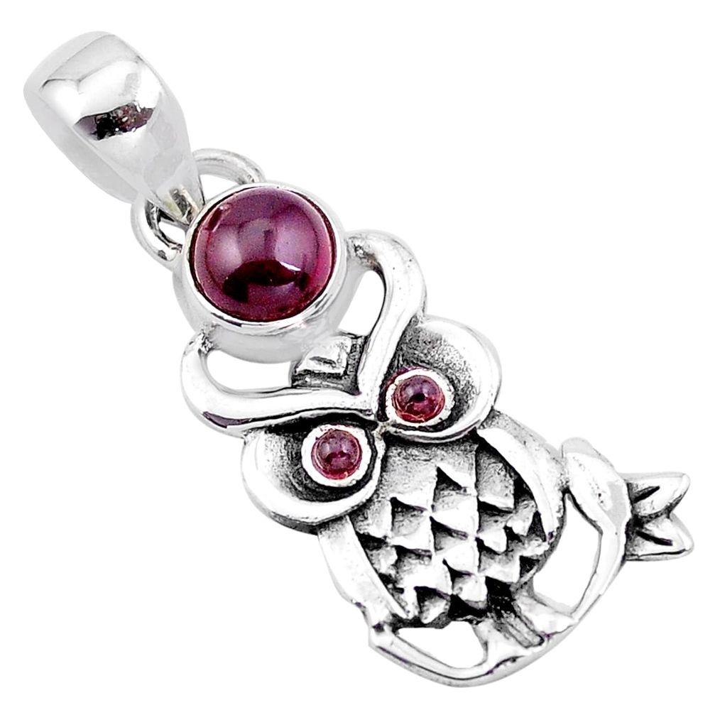 1.84cts natural red garnet 925 sterling silver owl pendant jewelry p21221