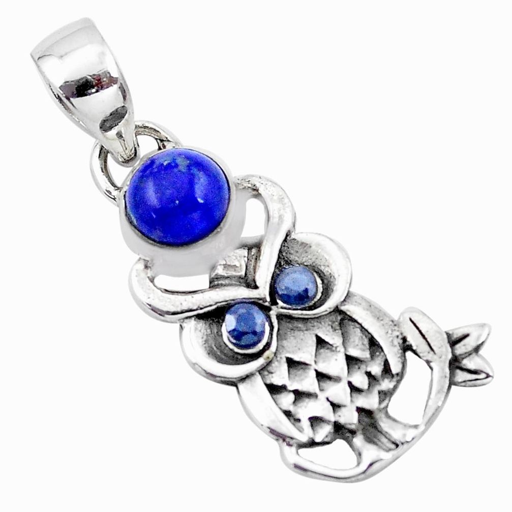 1.63cts natural blue lapis lazuli 925 sterling silver owl pendant jewelry p21223