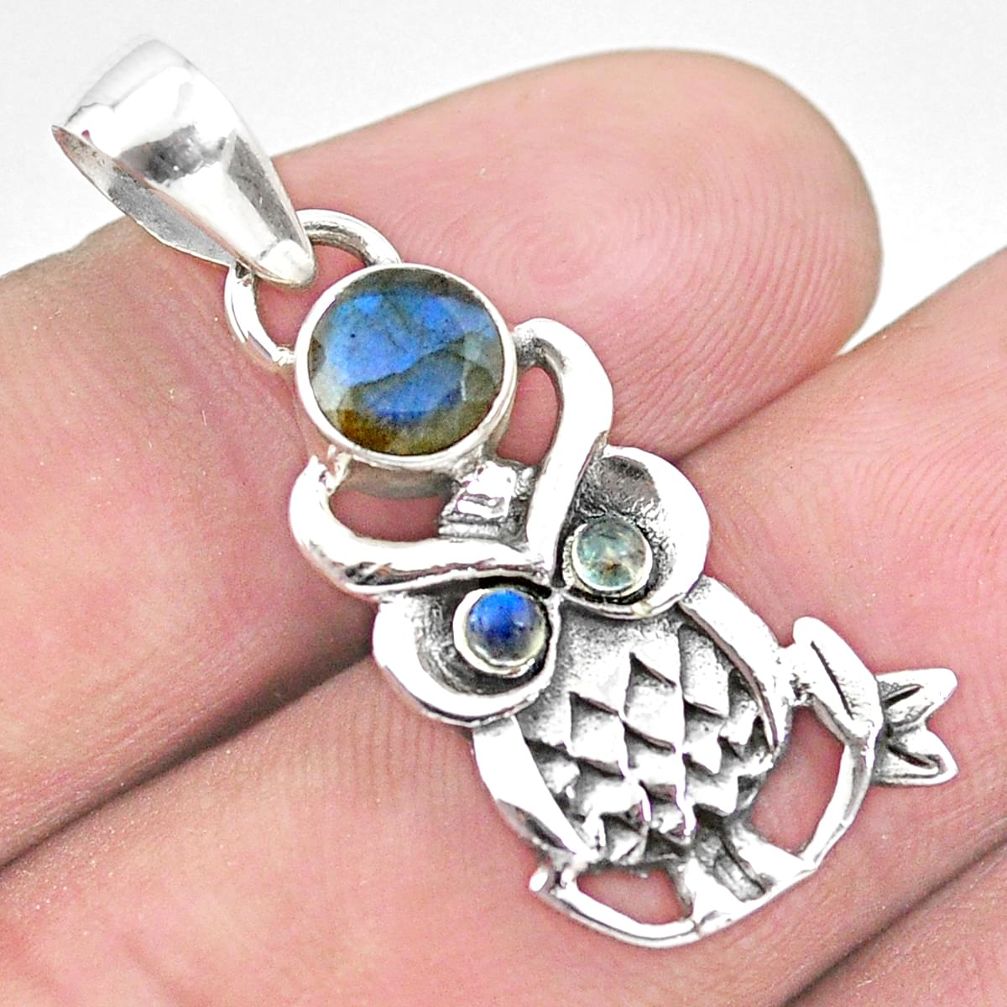 925 sterling silver 1.74cts natural blue labradorite owl pendant jewelry p21237