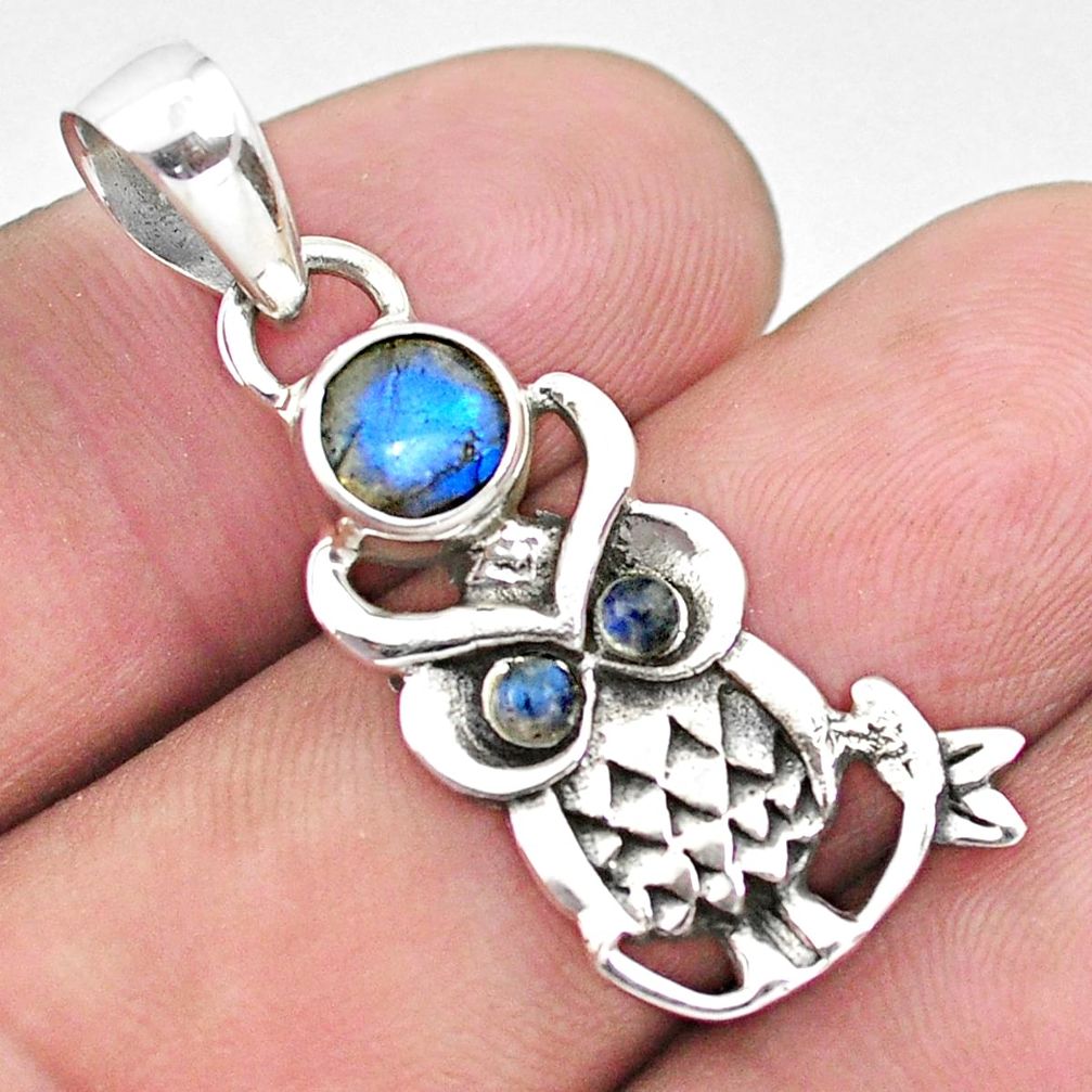 1.62cts natural blue labradorite 925 sterling silver owl pendant jewelry p21239