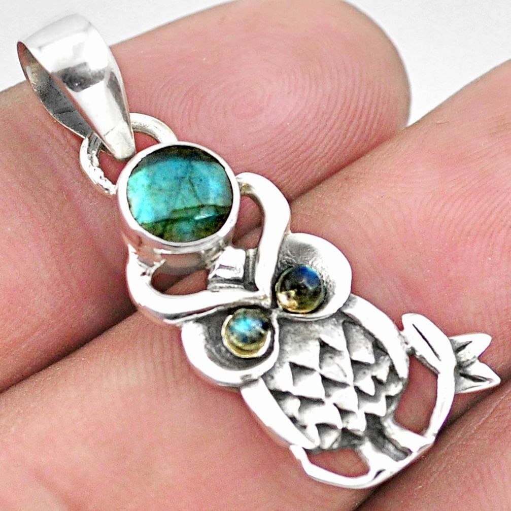 925 sterling silver 1.63cts natural blue labradorite owl pendant jewelry p21240