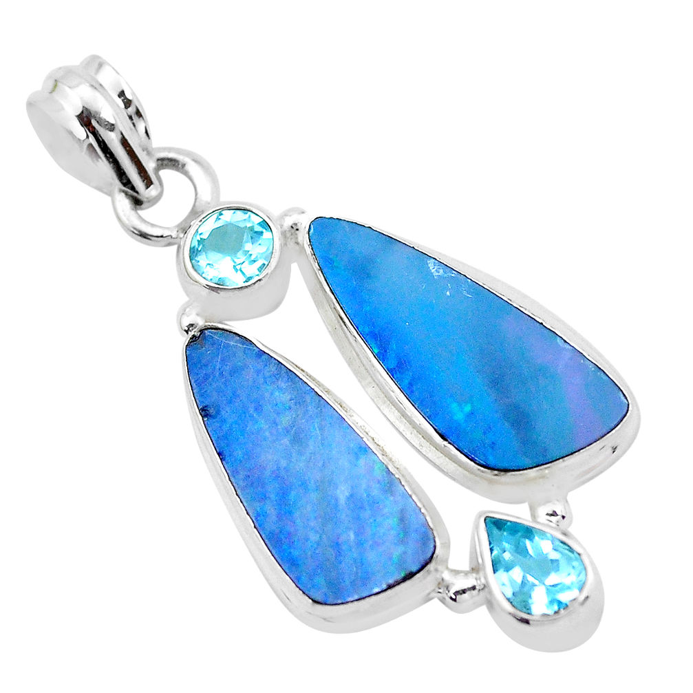 14.12cts natural blue doublet opal australian topaz 925 silver pendant p22282