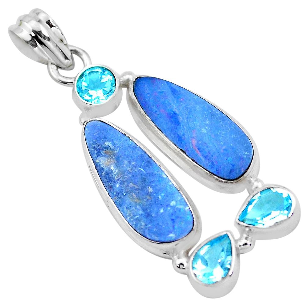 13.45cts natural blue doublet opal australian topaz 925 silver pendant p22292