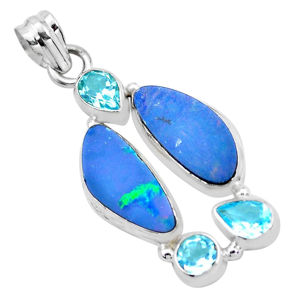 925 silver 12.04cts natural blue doublet opal australian topaz pendant p22296