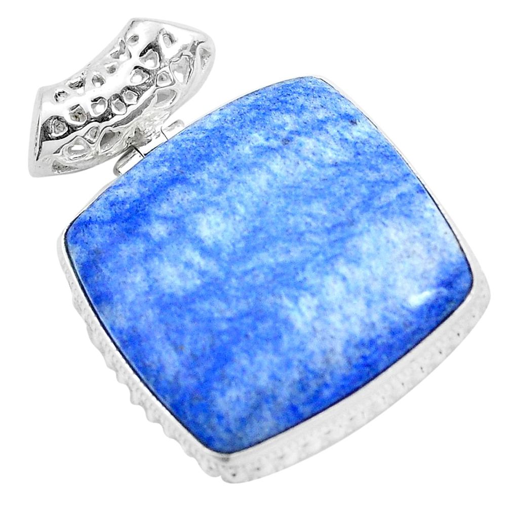 30.40cts natural blue quartz palm stone 925 sterling silver pendant p23124