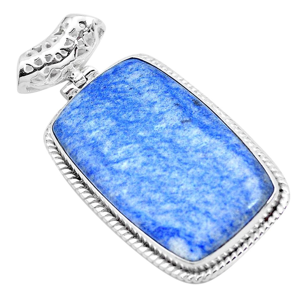 31.00cts natural blue quartz palm stone 925 sterling silver pendant p23125