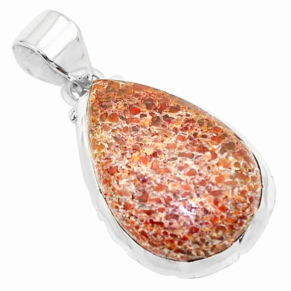 925 silver 15.65cts natural brown dinosaur bone fossilized pear pendant p23168