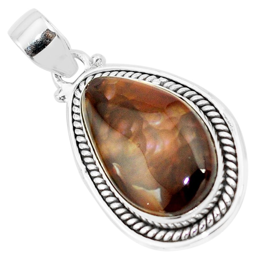 15.39cts natural multi color mexican fire agate 925 silver pendant p23213