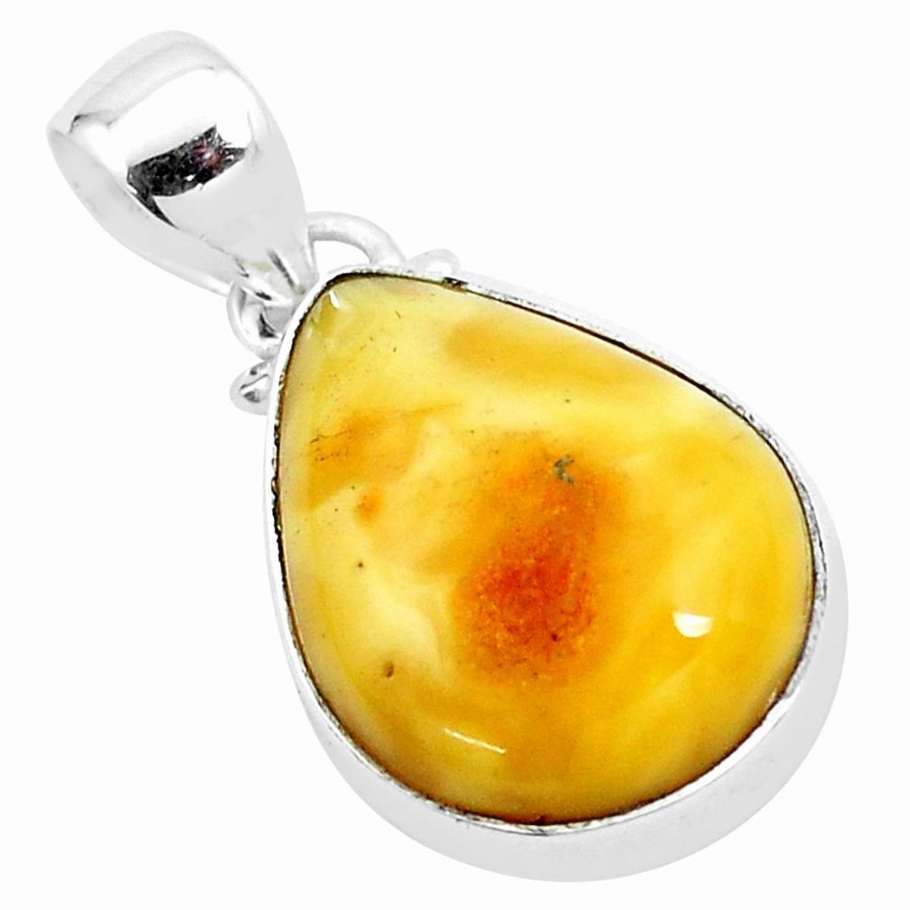 8.94cts natural yellow amber bone 925 sterling silver pendant jewelry p23221