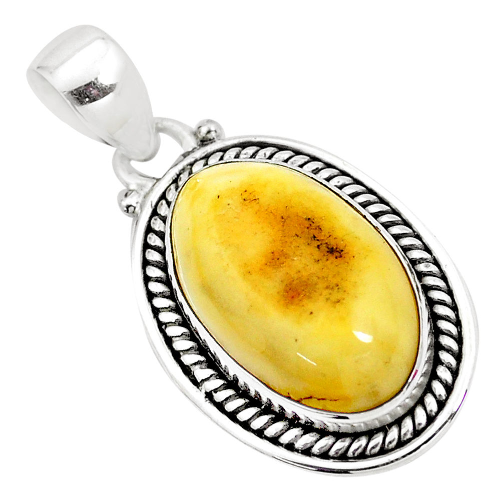 8.77cts natural yellow amber bone 925 sterling silver pendant jewelry p23222