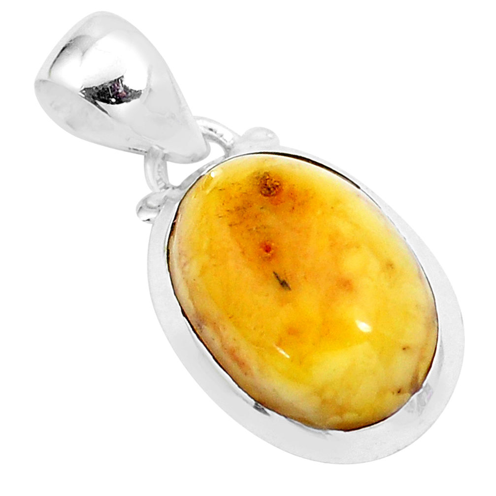 7.51cts natural yellow amber bone 925 sterling silver pendant jewelry p23223
