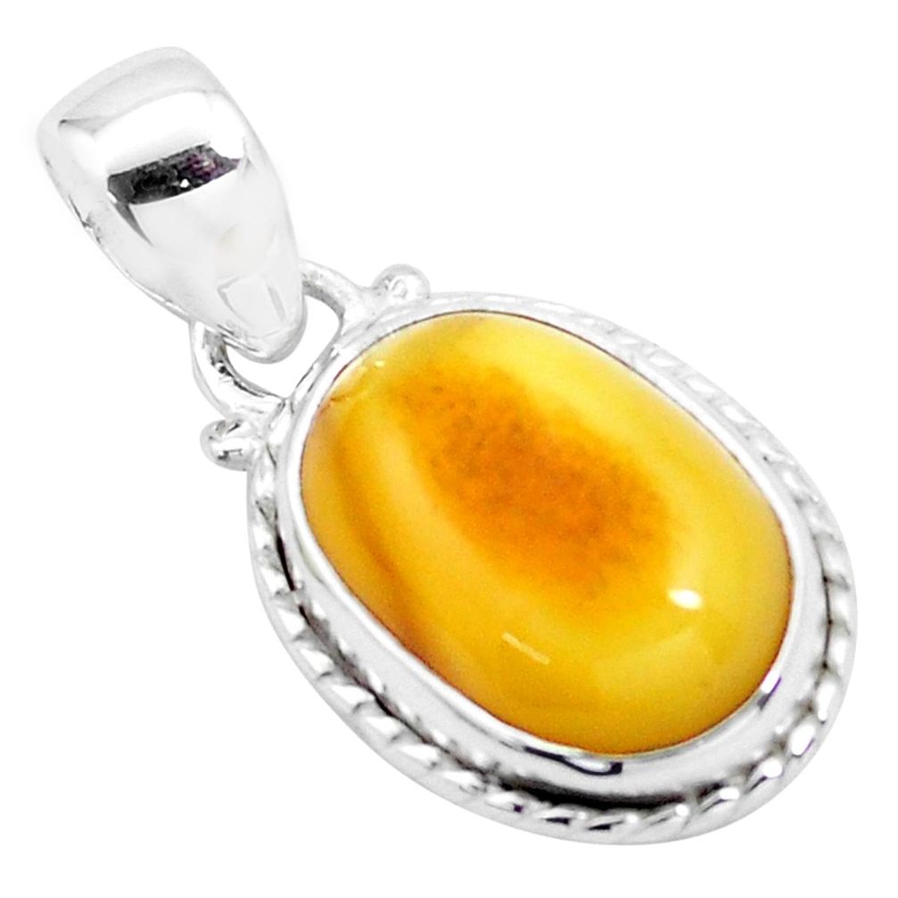 7.02cts natural yellow amber bone 925 sterling silver pendant jewelry p23229