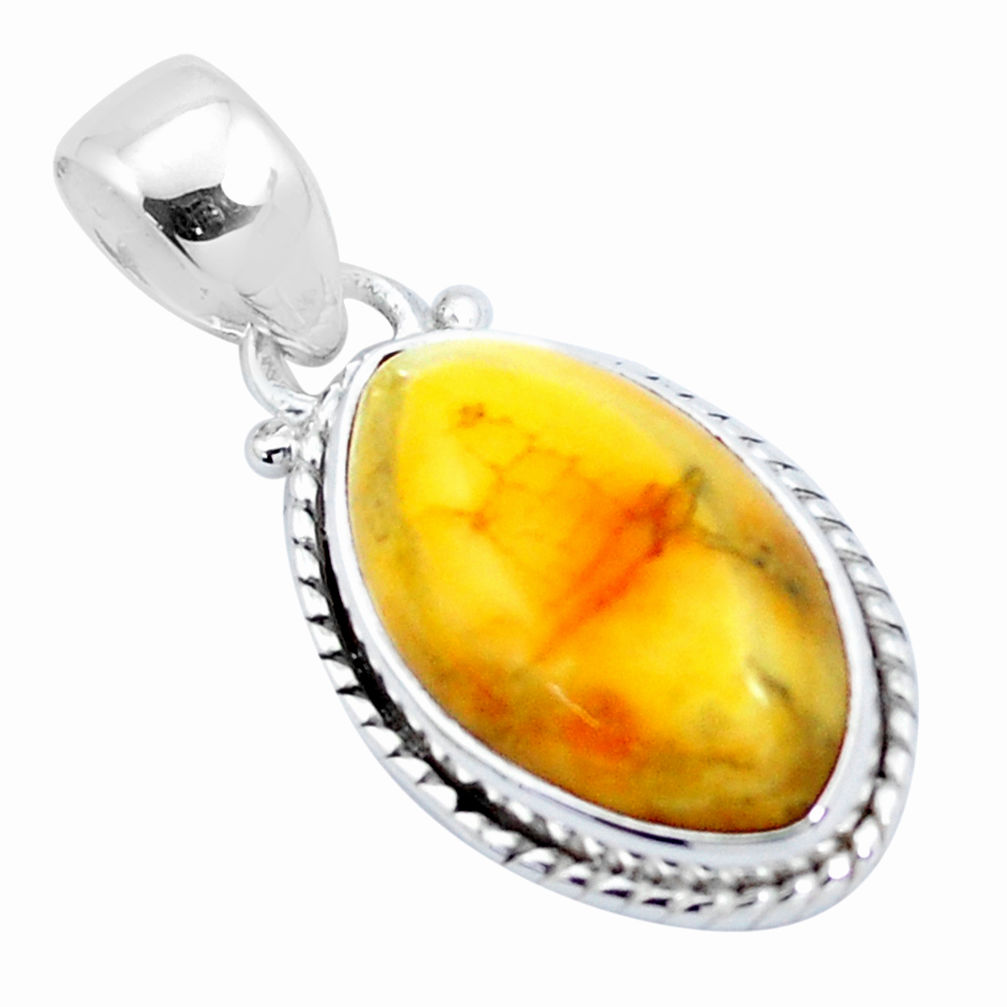 9.45cts natural yellow amber bone 925 sterling silver pendant jewelry p23230