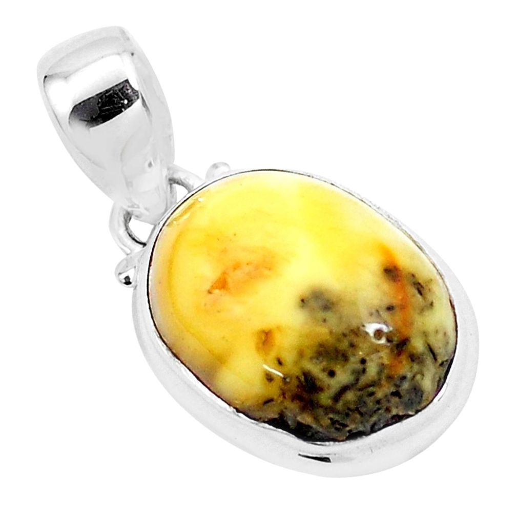 8.21cts natural yellow amber bone 925 sterling silver pendant jewelry p23232