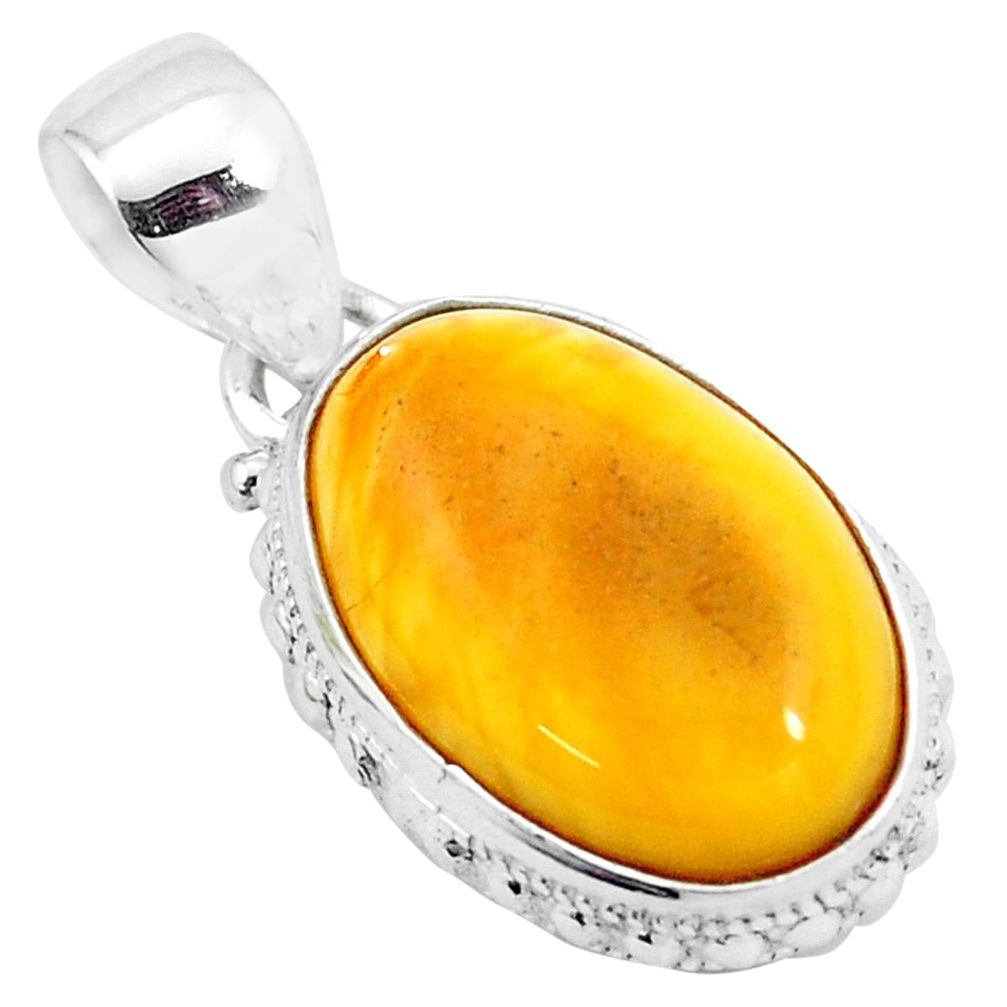 9.81cts natural yellow amber bone oval 925 sterling silver pendant p23233