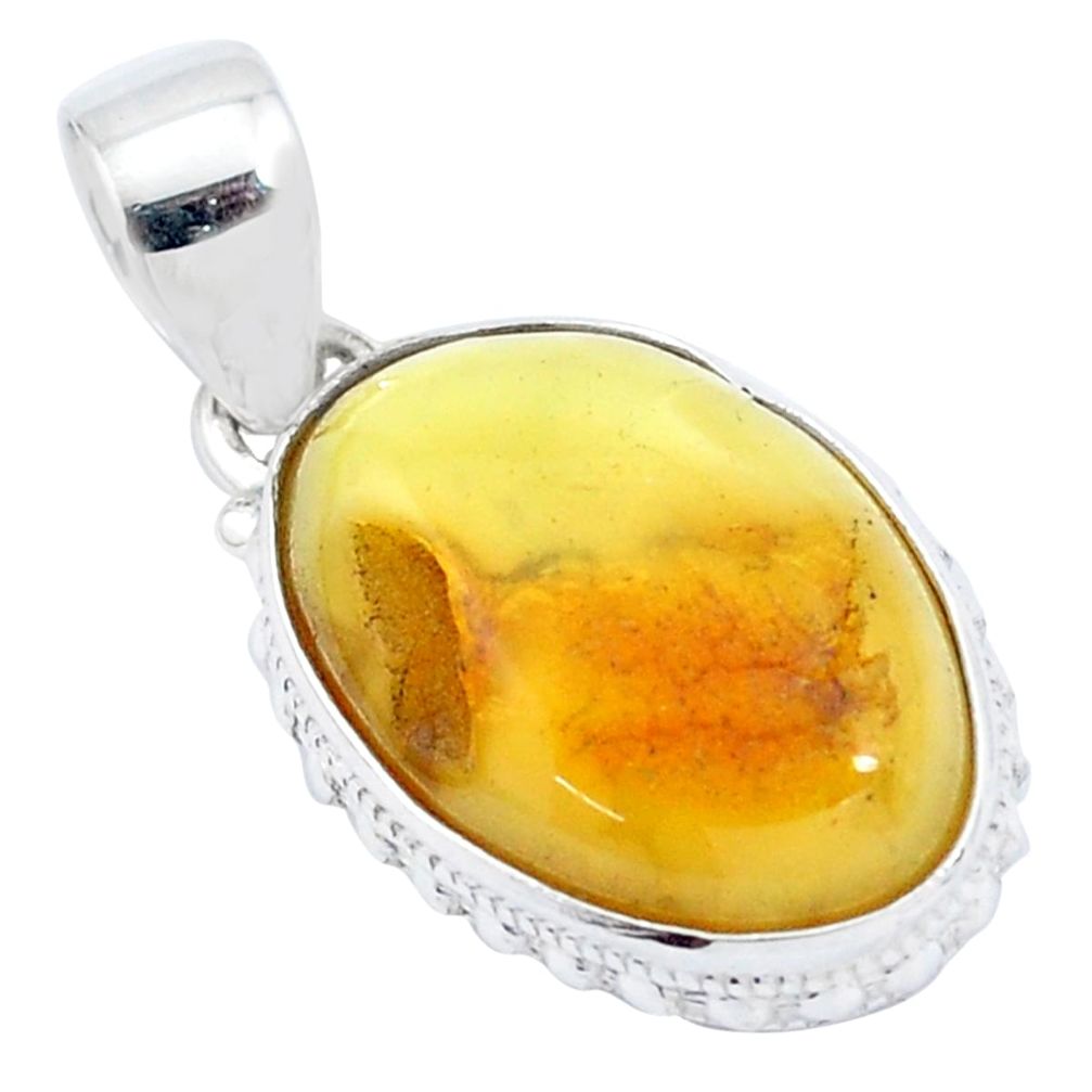 925 sterling silver 9.36cts natural yellow amber bone pendant jewelry p23236