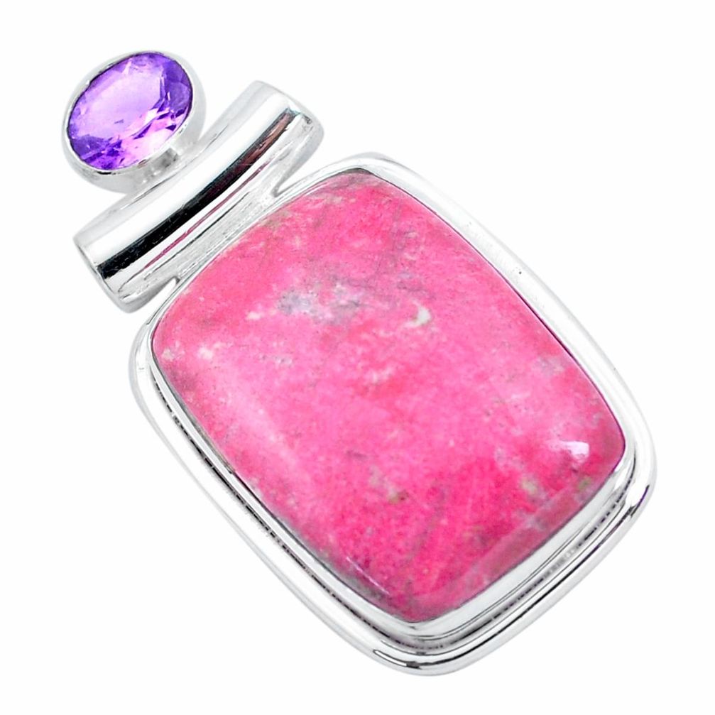 32.42cts natural pink thulite (unionite, pink zoisite) 925 silver pendant p23242