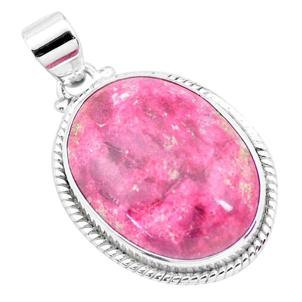 24.79cts natural pink thulite (unionite, pink zoisite) 925 silver pendant p23259