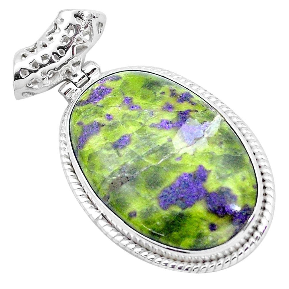 28.11cts natural green atlantisite stichtite-serpentine silver pendant p23261