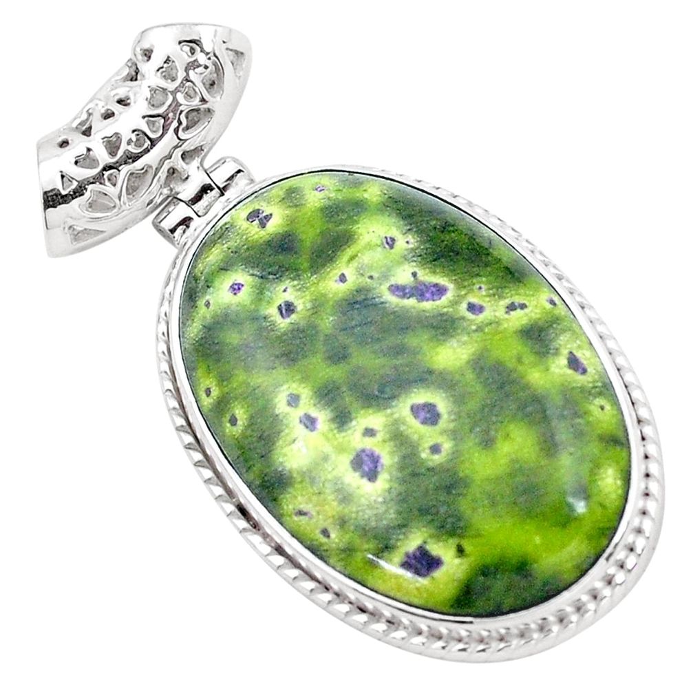 999.99cts natural green atlantisite stichtite-serpentine silver pendant p23262