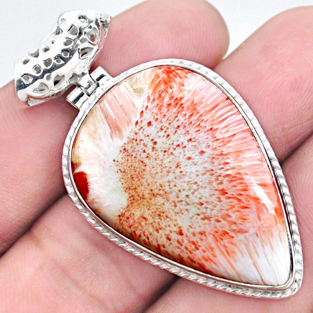 Natural orange scolecite high vibration crystal 925 silver pendant p23301