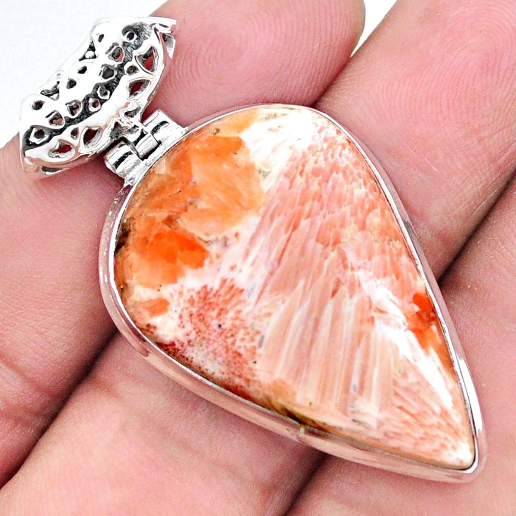 27.29cts natural orange scolecite high vibration crystal silver pendant p23307