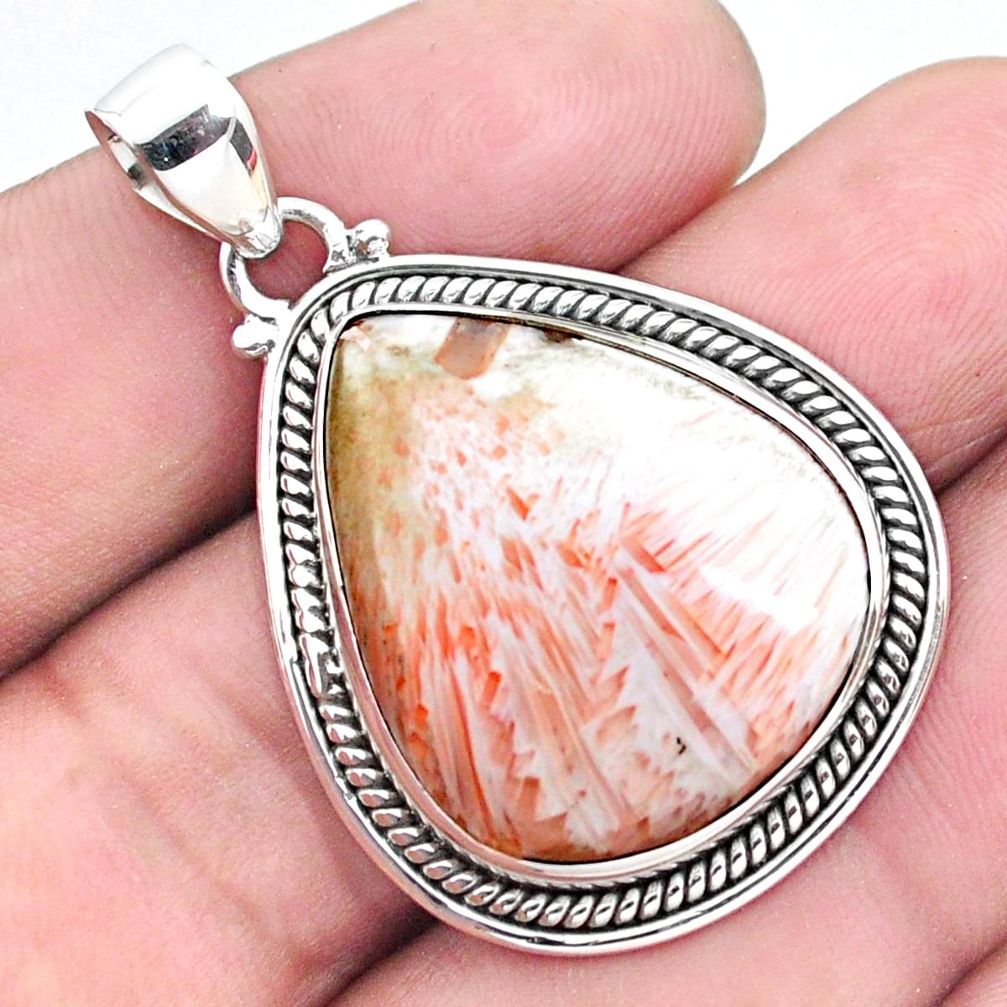 20.45cts natural orange scolecite high vibration crystal silver pendant p23308