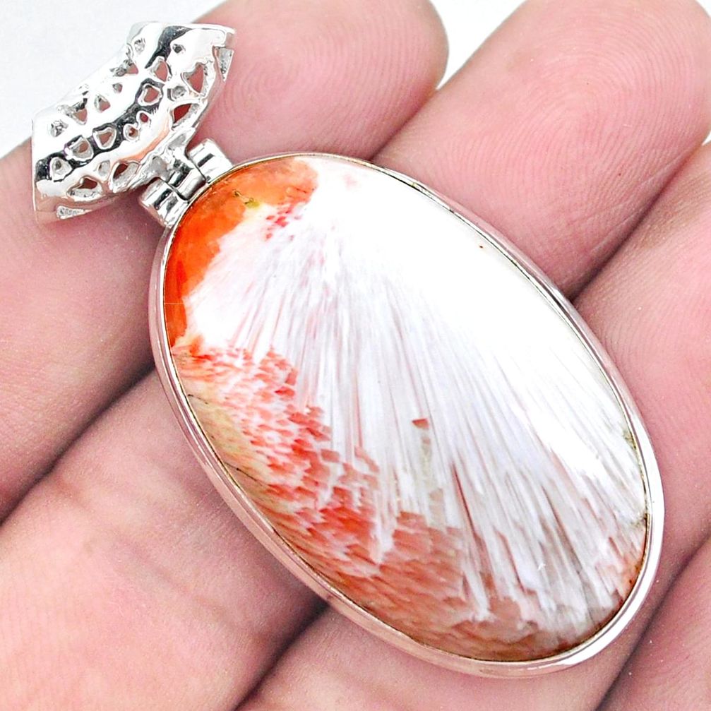 35.87cts natural orange scolecite high vibration crystal silver pendant p23309