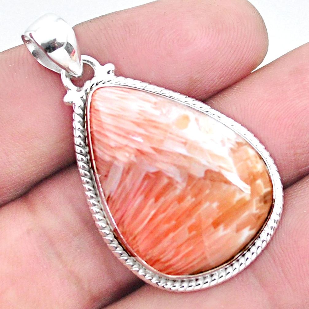 21.92cts natural orange scolecite high vibration crystal silver pendant p23315