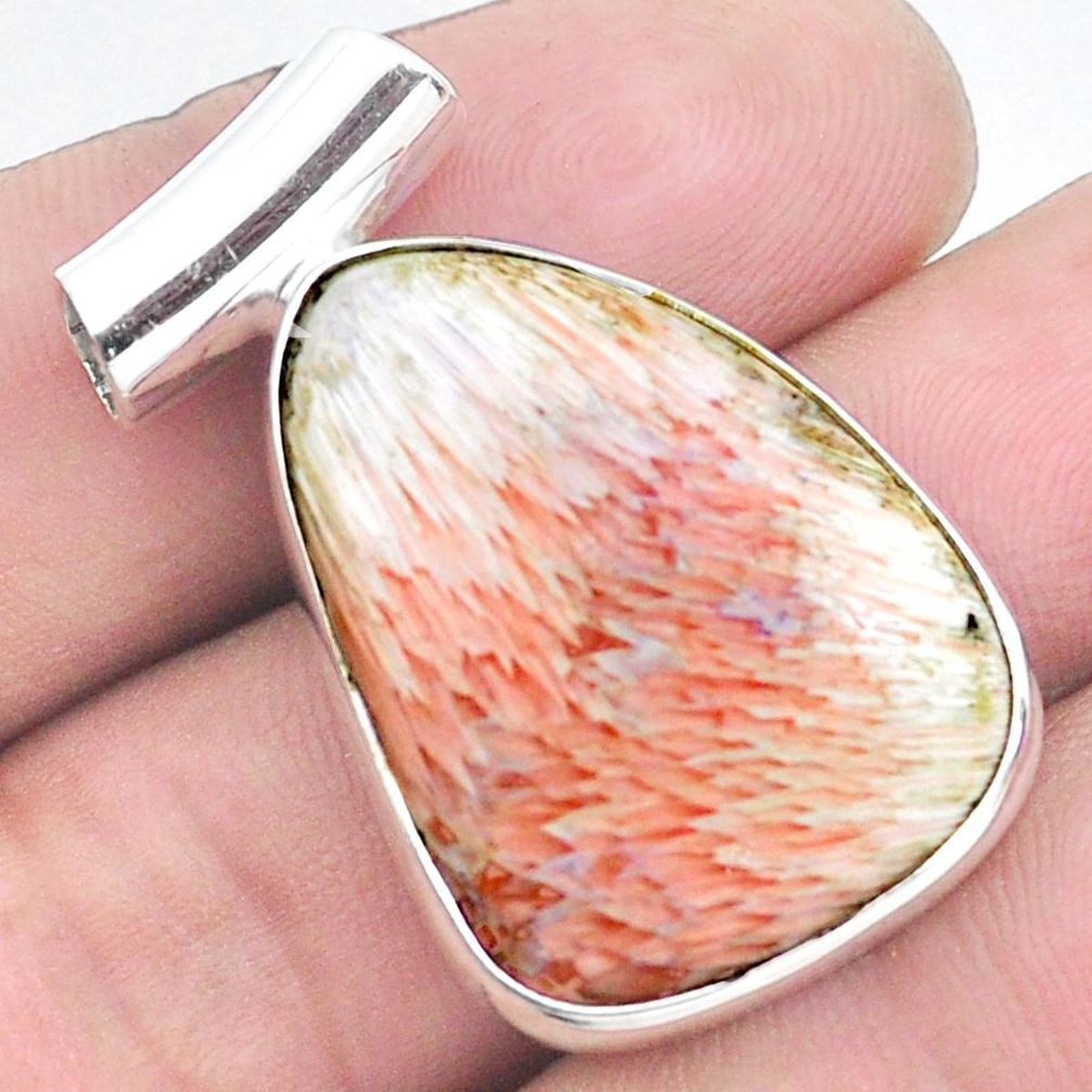 18.10cts natural orange scolecite high vibration crystal silver pendant p23319