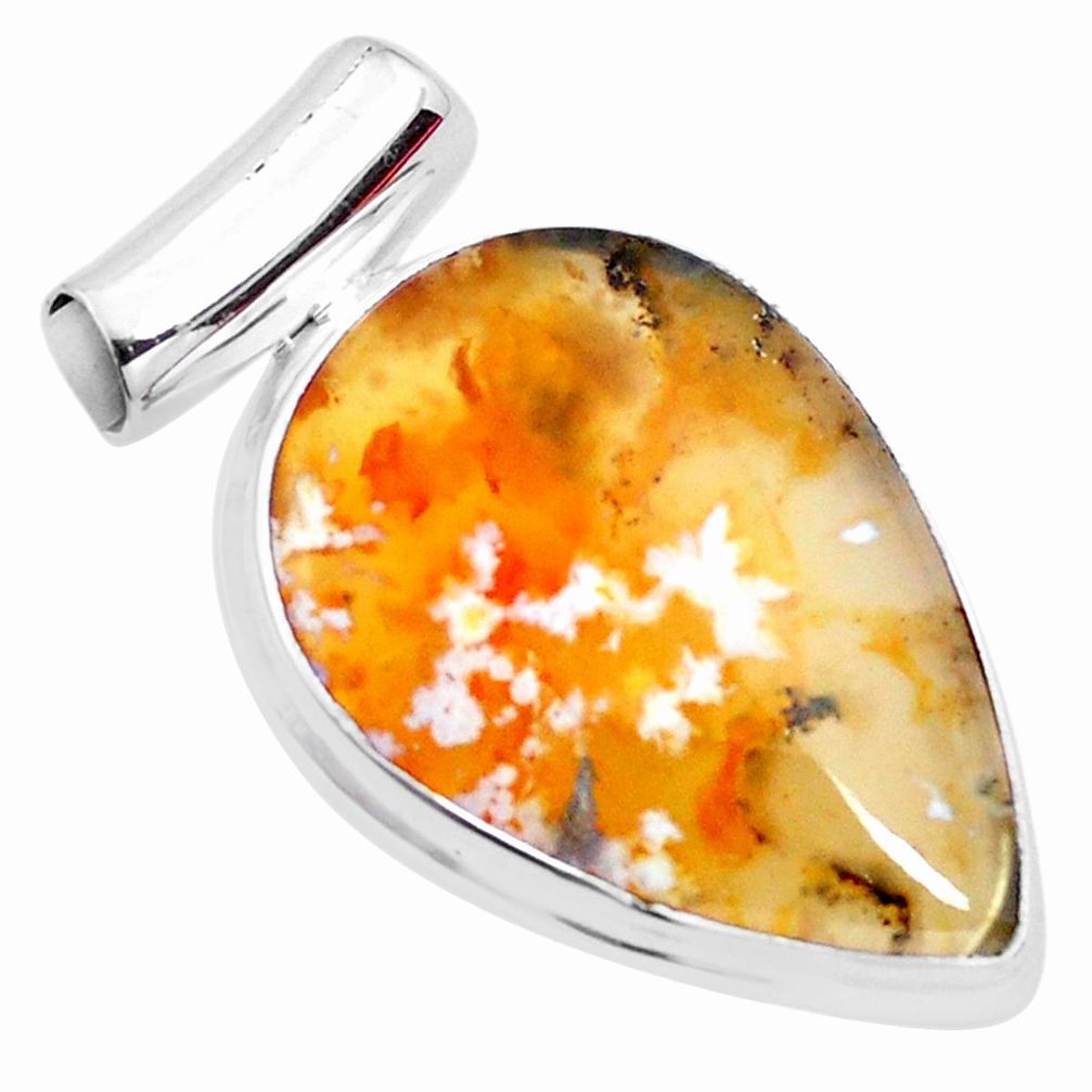 18.08cts natural multi color plume agate pear 925 sterling silver pendant p23322