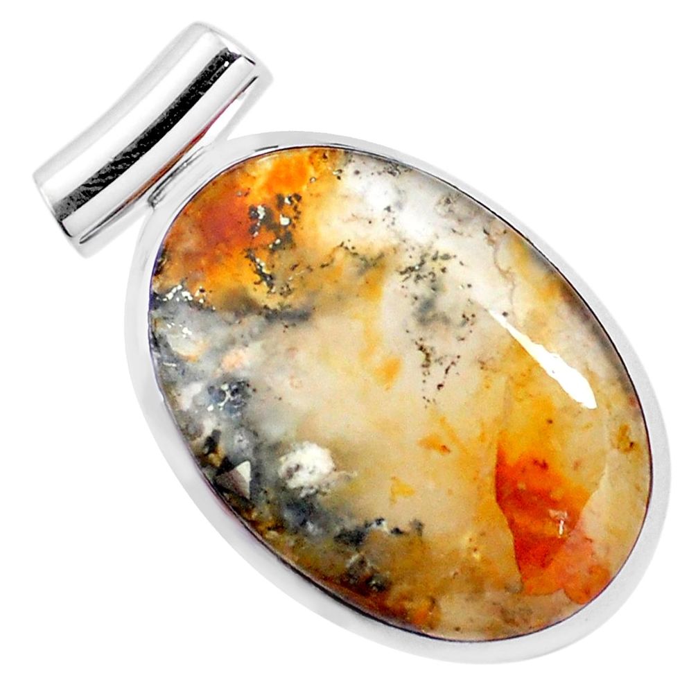 21.92cts natural multi color plume agate 925 sterling silver pendant p23329
