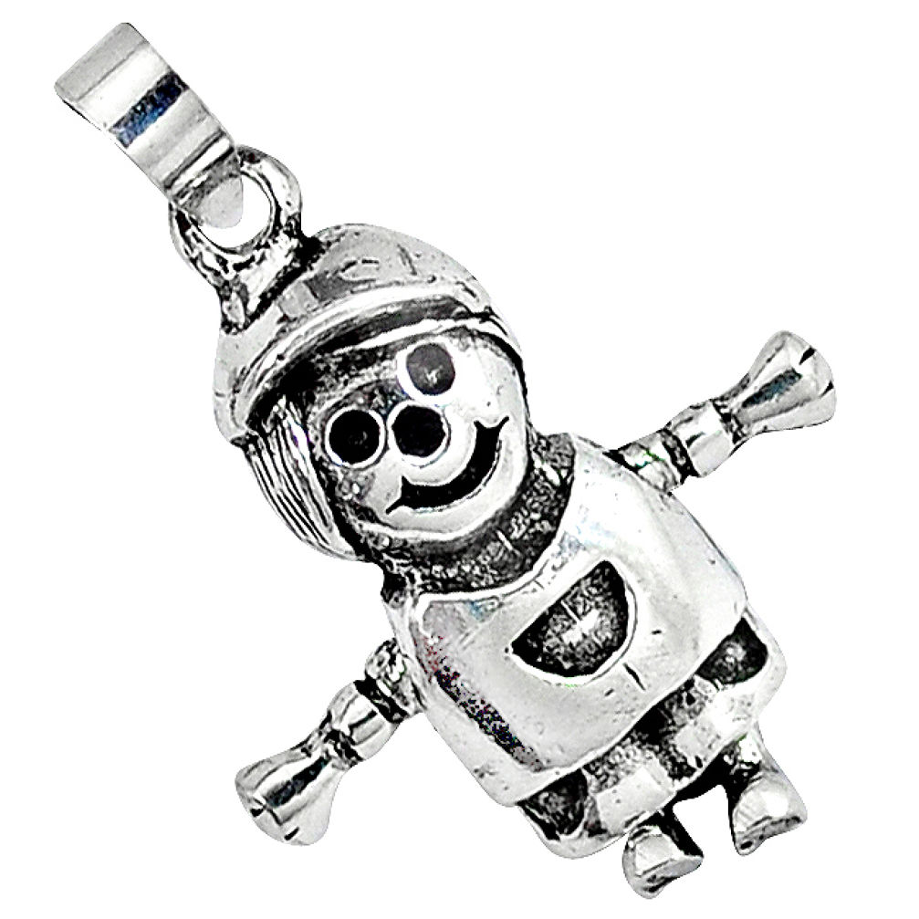 925 sterling silver 3d moving charm solid doll pendant jewelry p2333