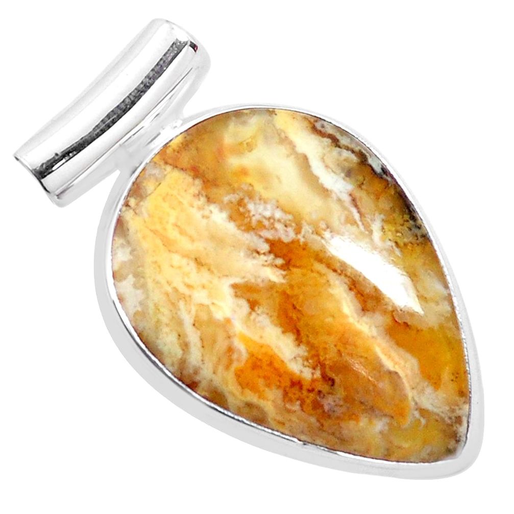 925 sterling silver 21.87cts natural multi color plume agate pear pendant p23331