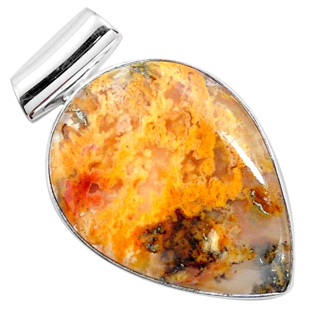 17.78cts natural multi color plume agate 925 sterling silver pendant p23334