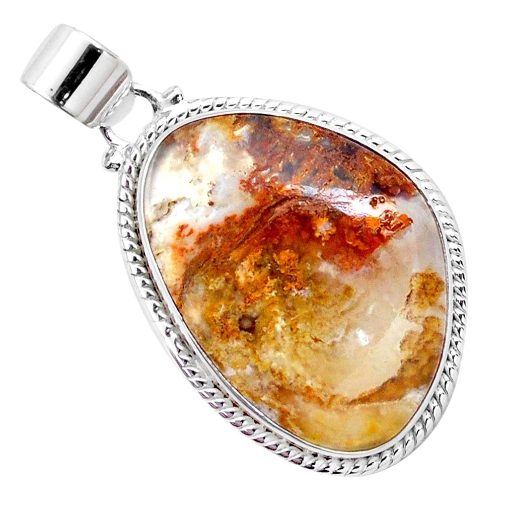 925 sterling silver 21.04cts natural multi color plume agate pendant p23335