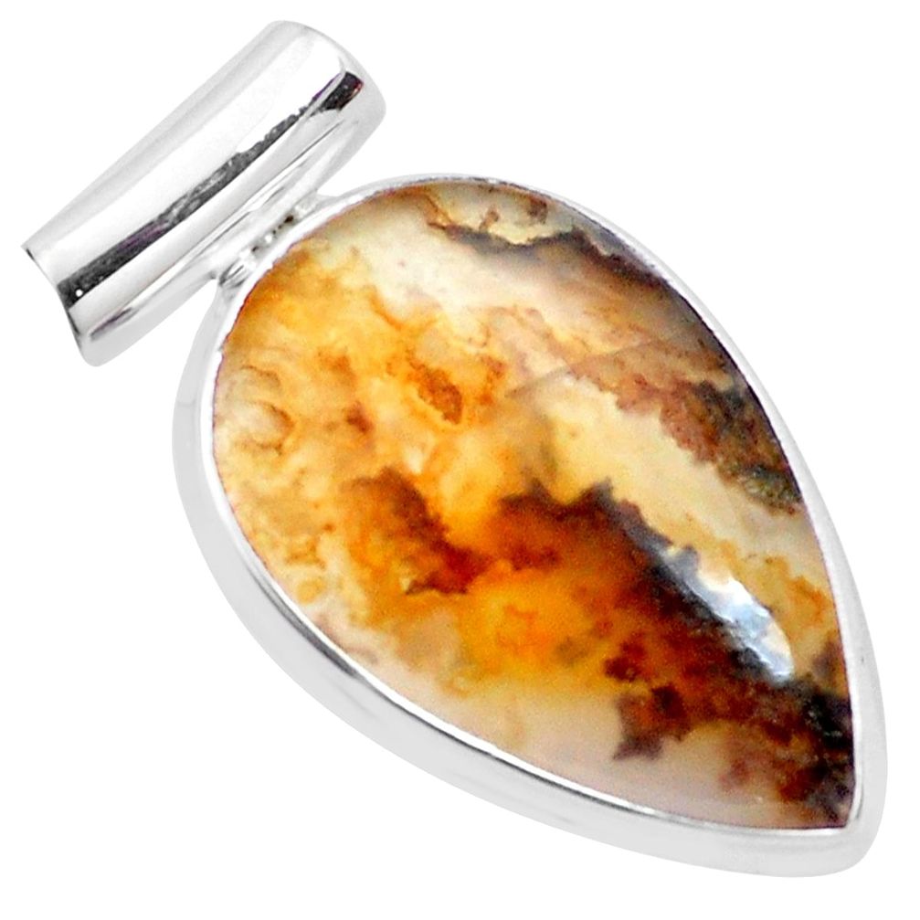 925 sterling silver 18.17cts natural multi color plume agate pear pendant p23339