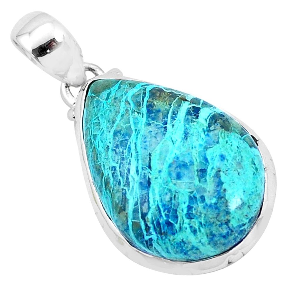925 sterling silver 16.55cts natural blue shattuckite pear pendant p23377