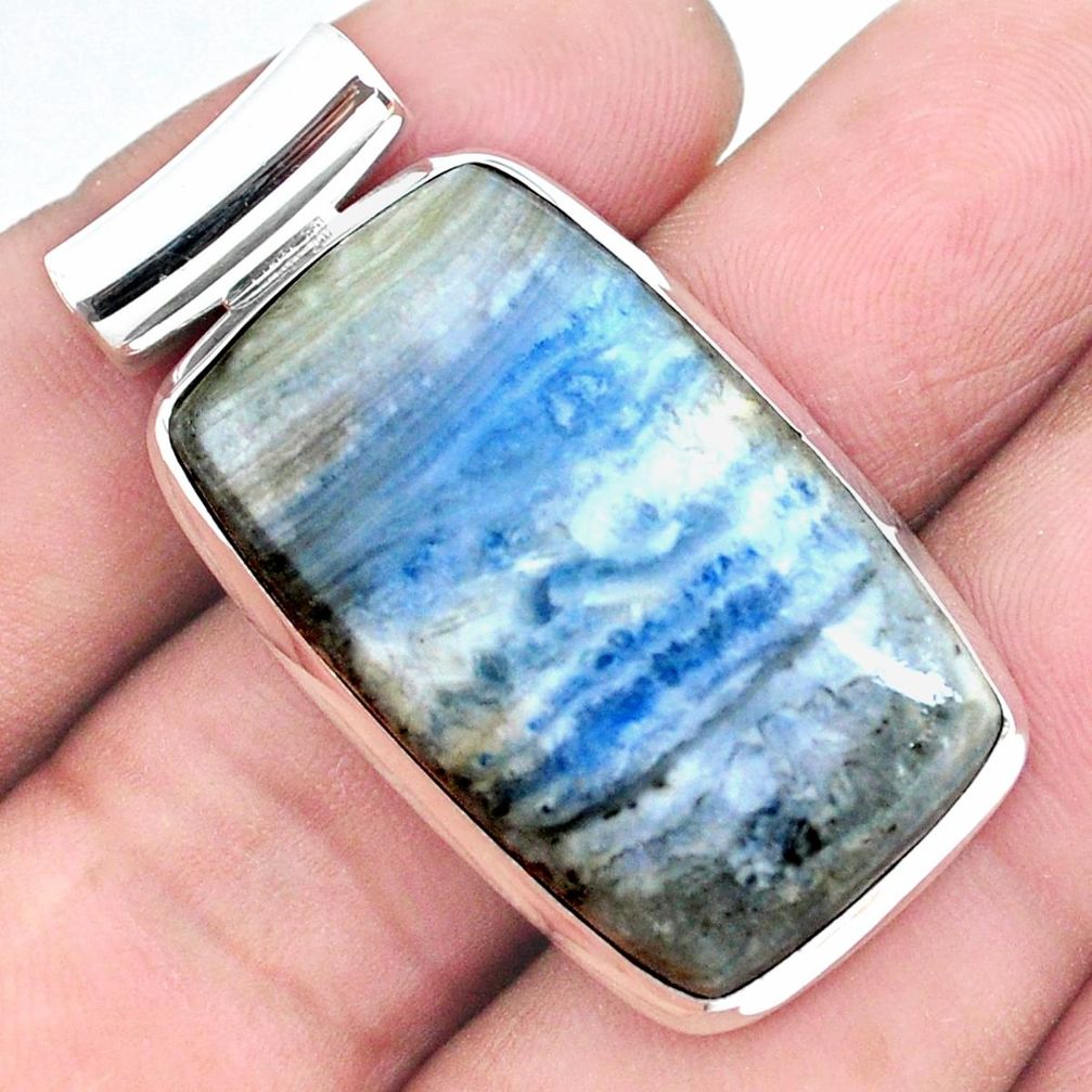 27.70cts natural blue scheelite (lapis lace onyx) 925 silver pendant p23426