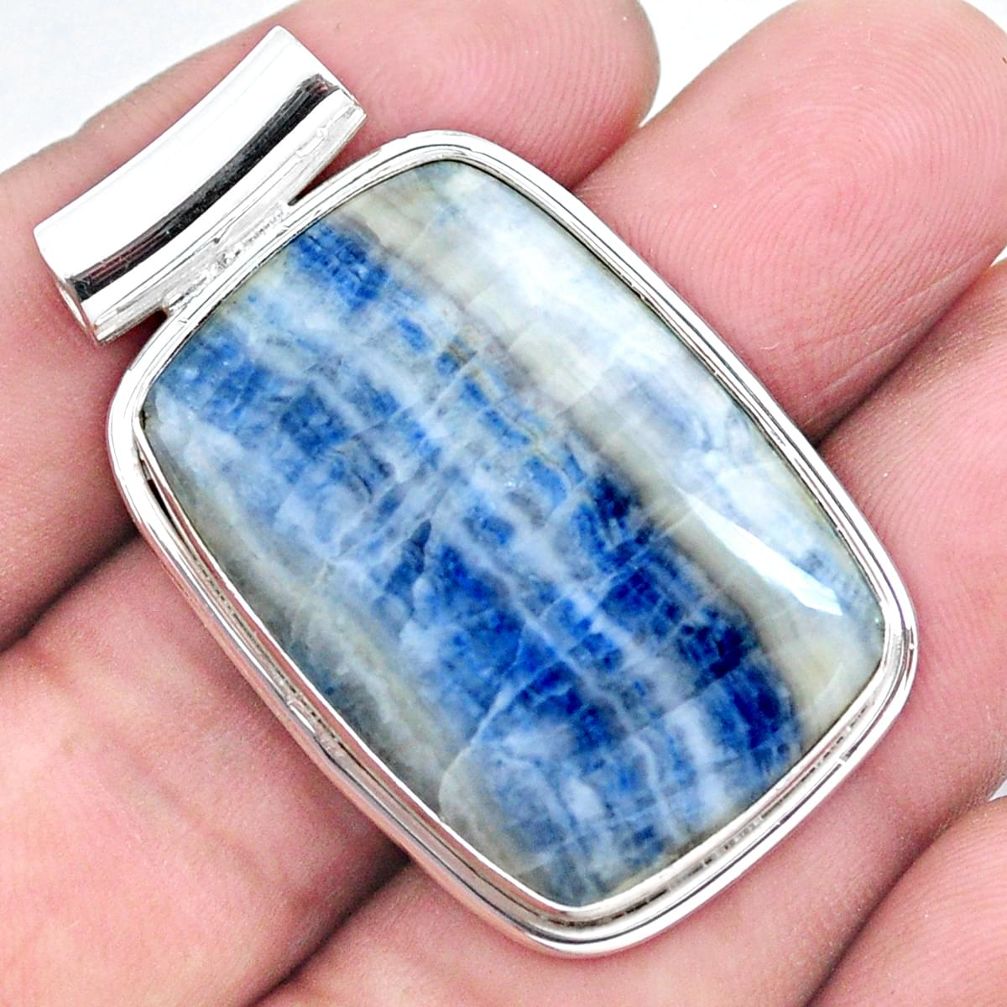 28.86cts natural blue scheelite (lapis lace onyx) 925 silver pendant p23429