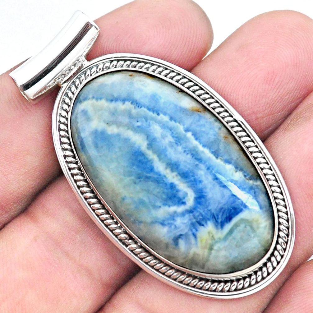 30.40cts natural blue scheelite (lapis lace onyx) 925 silver pendant p23430