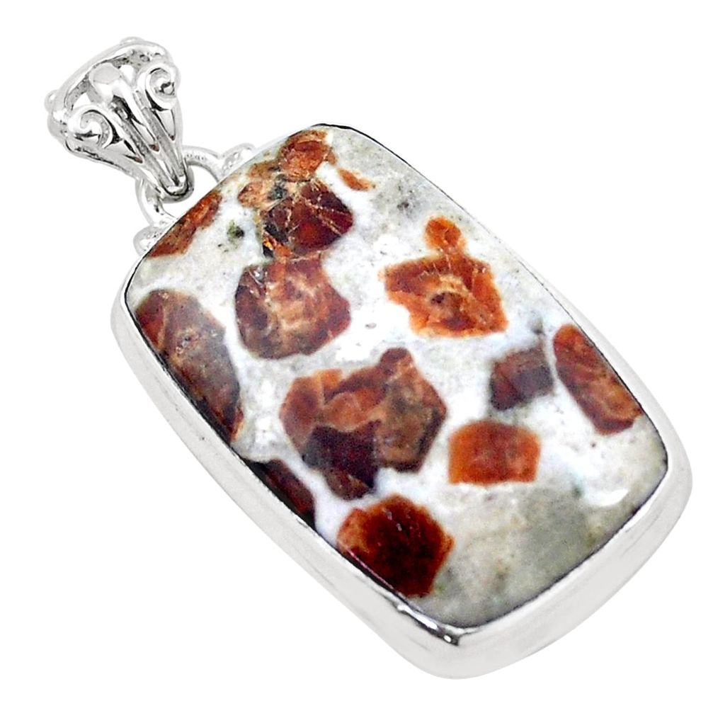 925 silver 26.49cts natural brown garnet in limestone spessartine pendant p23447