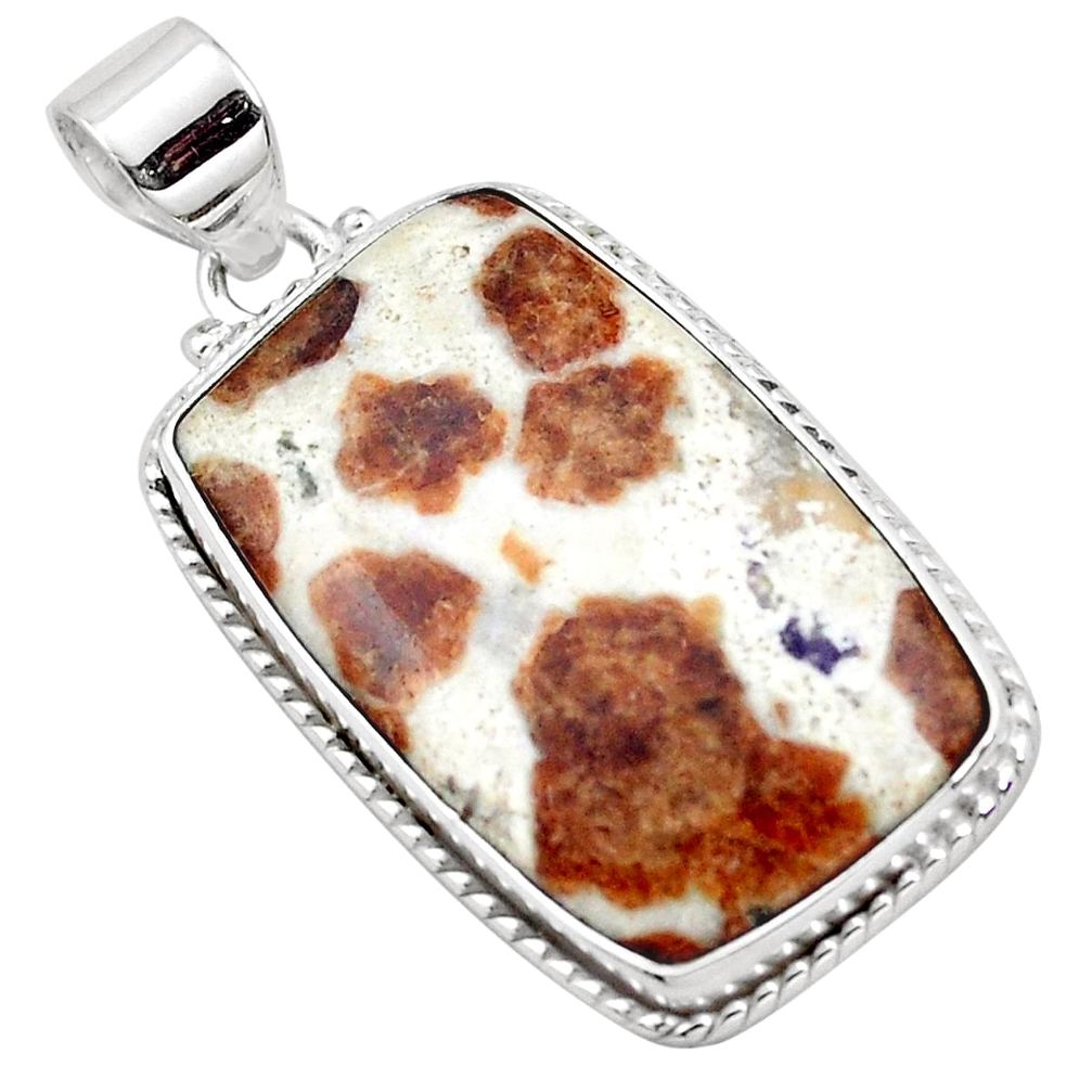 24.00cts natural brown garnet in limestone spessartine 925 silver pendant p23448