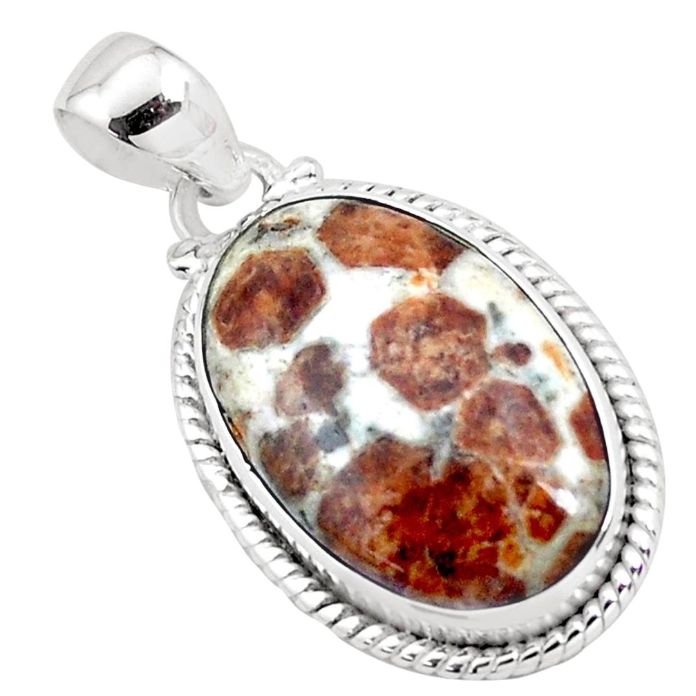 16.75cts natural brown garnet in limestone spessartine 925 silver pendant p23453