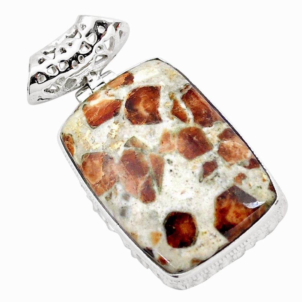 31.37cts natural brown garnet in limestone spessartine 925 silver pendant p23455